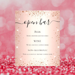 Rose gold blush glitter script bar menu budget