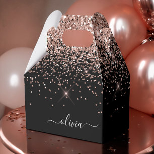 Rose Gold Blush Glitter Script Monogram Girly Favour Box