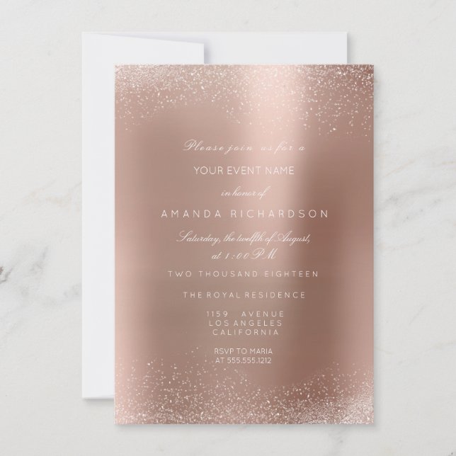 Rose Gold Blush Glitter Spark Sand Bridal Birthday Invitation (Front)