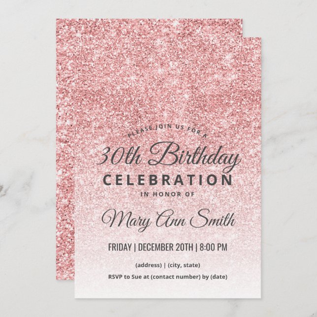 Rose Gold Blush Glitter Sparkle 30th Birthday Invitation (Front/Back)