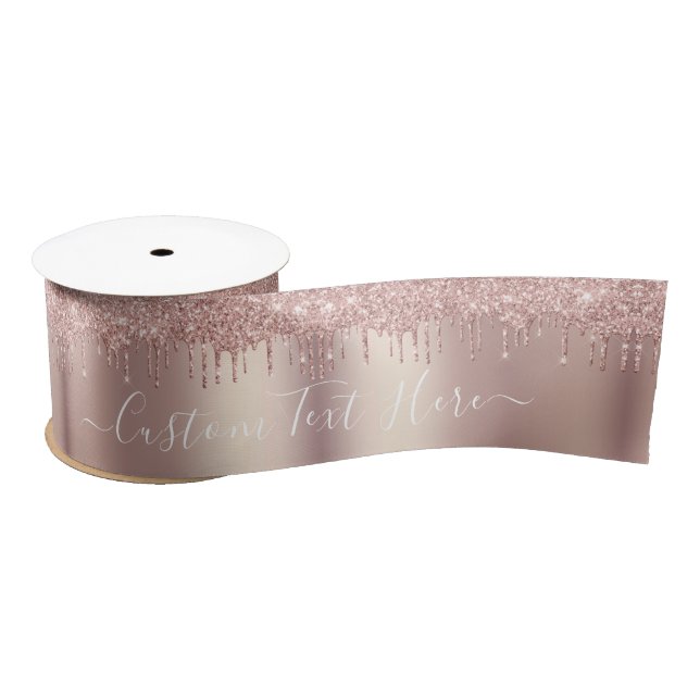 Rose Gold Blush Glitter Sparkle Custom Text Ribbon Satin Ribbon (Spool)