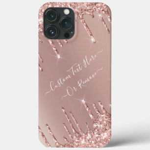 Rose Gold Blush Glitter Sparkle Drips - Add Text iPhone 13 Pro Max Case