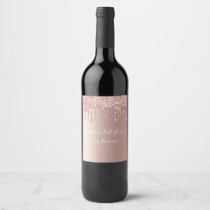 Rose Gold Blush Glitter Sparkle Drips - Add Text Wine Label