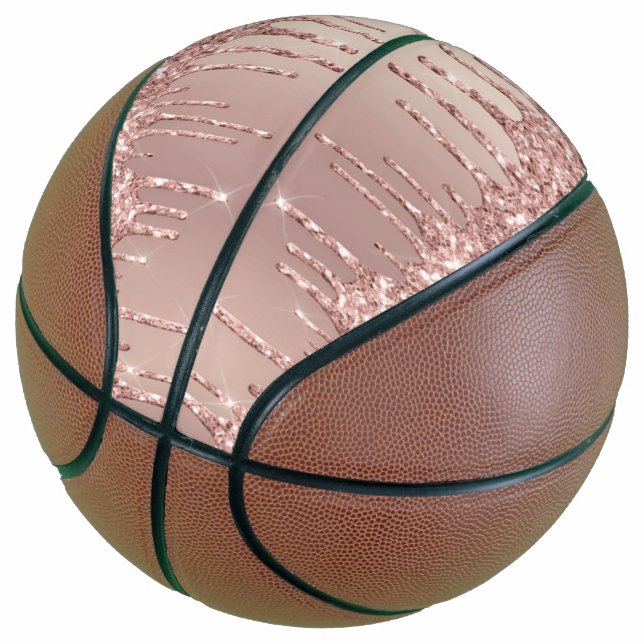 Rose Gold Blush Glitter Sparkle Drips Basketball (Angled)