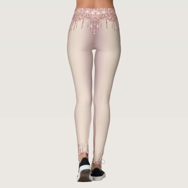 Rose Gold Blush Glitter Sparkle Drips Chic Dance Leggings (Back)