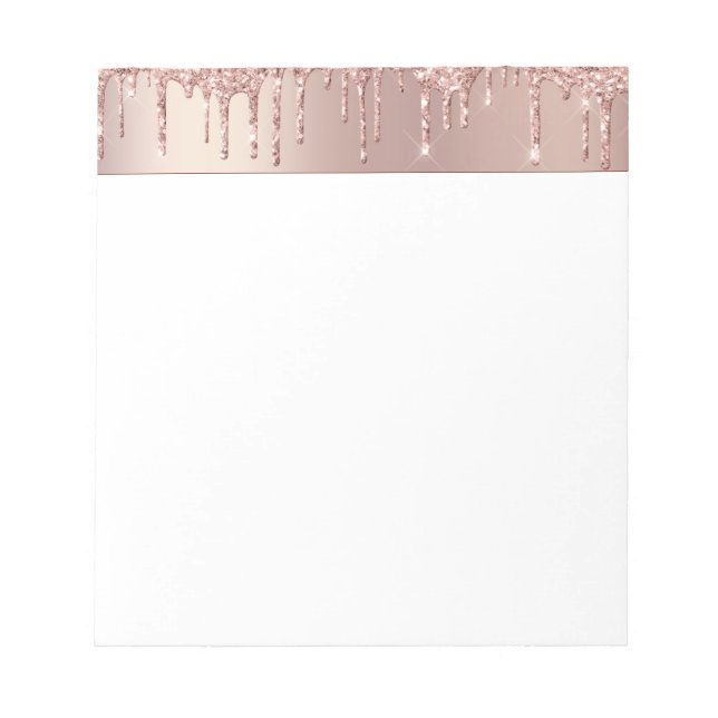 Rose Gold Blush Glitter Sparkle Drips Chic Luxury Notepad (Front)
