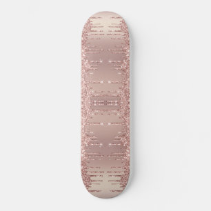 Rose Gold Blush Glitter Sparkle Drips Chic Modern Skateboard