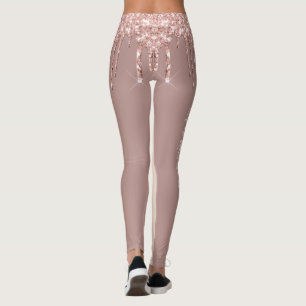 Rose Gold Blush Glitter Sparkle Drips Chic - Text Leggings