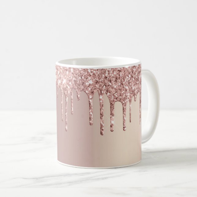 Rose Gold Blush Glitter Sparkle Drips Coffee Mug (Front Right)