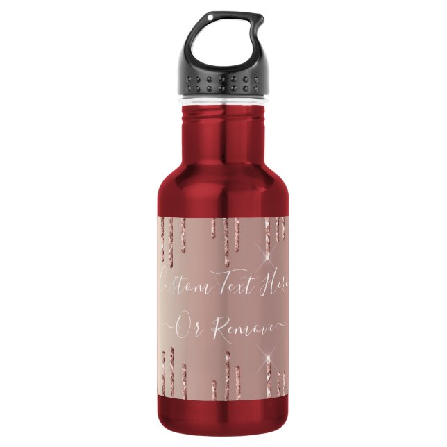 Rose Gold Blush Glitter Sparkle Drips Custom Text  532 Ml Water Bottle (Front)