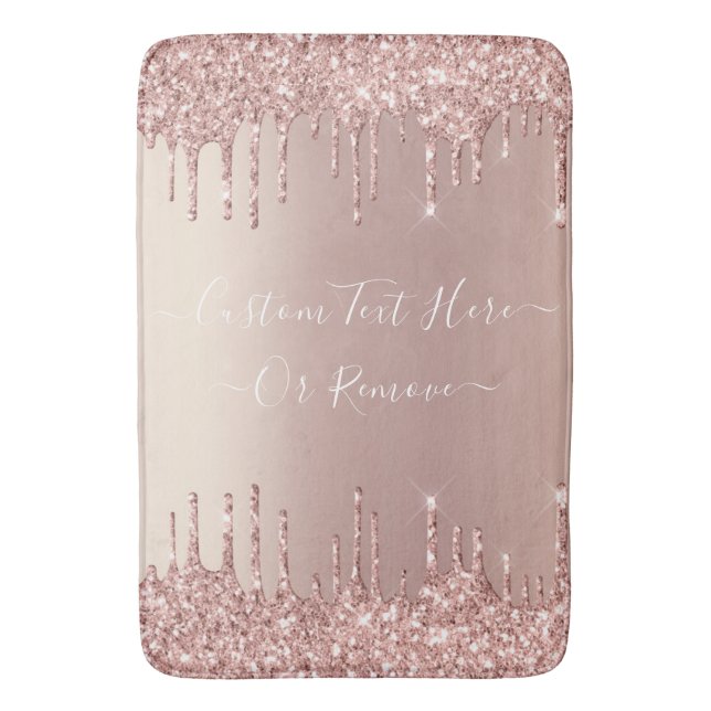 Rose Gold Blush Glitter Sparkle Drips Custom Text  Bath Mat (Front Vertical)