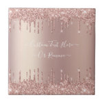 Rose Gold Blush Glitter Sparkle Drips Custom Text  Ceramic Tile<br><div class="desc">Rose Gold Blush Glitter Sparkle Drips Custom Text Pink Modern - Add Your Unique Text or Remove Text - Make Your Special Gift - Resize and move or remove and add text / elements with customisation tool. Design by MIGNED. Please see my other projects. You can also transfer this designs...</div>