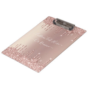 Rose Gold Blush Glitter Sparkle Drips Custom Text Clipboard