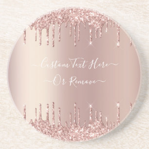 Rose Gold Blush Glitter Sparkle Drips Custom Text  Coaster