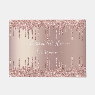 Rose Gold Blush Glitter Sparkle Drips Custom Text  Doormat
