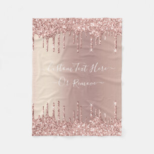 Rose Gold Blush Glitter Sparkle Drips Custom Text  Fleece Blanket