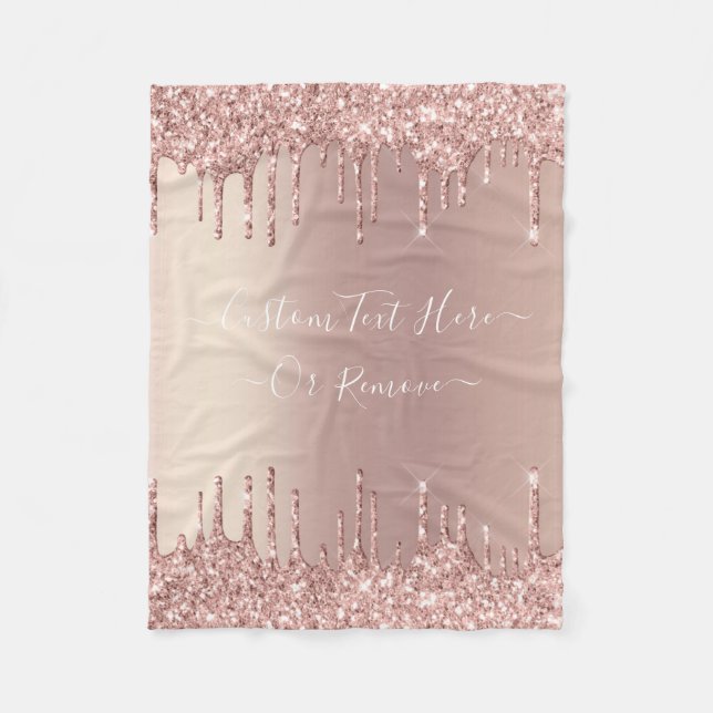Rose Gold Blush Glitter Sparkle Drips Custom Text  Fleece Blanket (Front)
