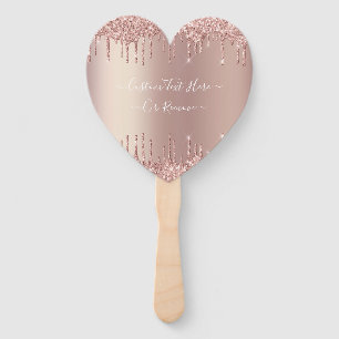 Rose Gold Blush Glitter Sparkle Drips Custom Text Hand Fan