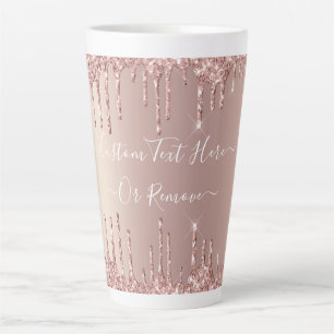 Rose Gold Blush Glitter Sparkle Drips Custom Text  Latte Mug