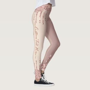 Rose Gold Blush Glitter Sparkle Drips Custom Text  Leggings