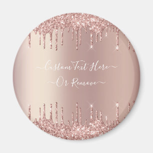 Rose Gold Blush Glitter Sparkle Drips Custom Text  Magnet