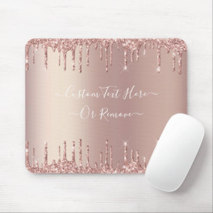 Rose Gold Blush Glitter Sparkle Drips Custom Text  Mouse Pad