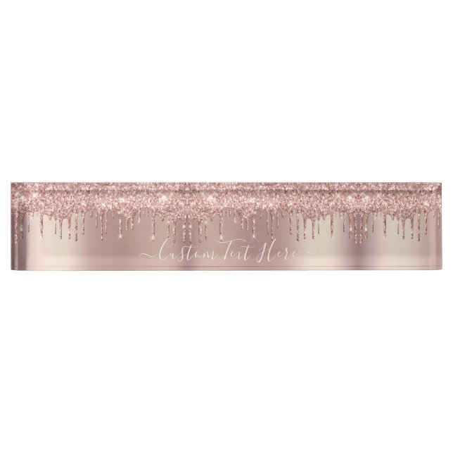 Rose Gold Blush Glitter Sparkle Drips Custom Text  Nameplate (Front)