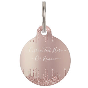 Rose Gold Blush Glitter Sparkle Drips Custom Text  Pet Tag