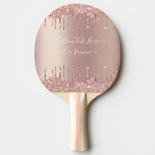 Rose Gold Blush Glitter Sparkle Drips Custom Text Ping Pong Paddle