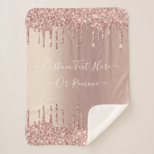 Rose Gold Blush Glitter Sparkle Drips Custom Text  Sherpa Blanket