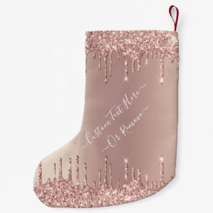 Rose Gold Blush Glitter Sparkle Drips Custom Text  Small Christmas Stocking
