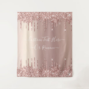 Rose Gold Blush Glitter Sparkle Drips Custom Text Tapestry