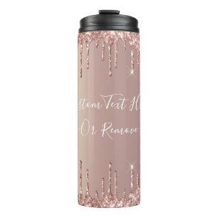 Rose Gold Blush Glitter Sparkle Drips Custom Text  Thermal Tumbler