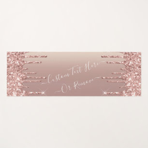 Rose Gold Blush Glitter Sparkle Drips Custom Text Yoga Mat
