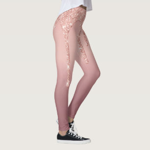 Rose Gold Blush Glitter Sparkle Drips Leggings