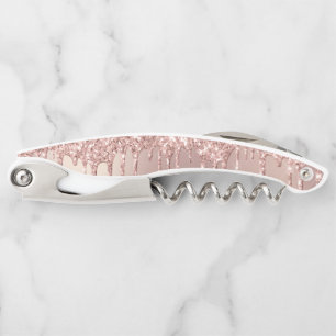Rose Gold Blush Glitter Sparkle Drips Modern Corkscrew