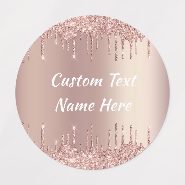 Rose Gold Blush Glitter Sparkle Drips Text Labels (Design 3)