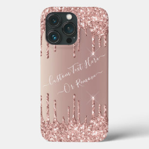 Rose Gold Blush Glitter Sparkle Drips - Text/ Name iPhone 13 Pro Case