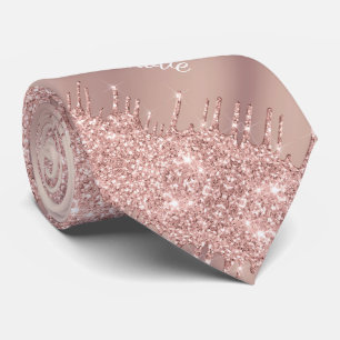 Rose Gold Blush Glitter Sparkle Drips - With Text Tie