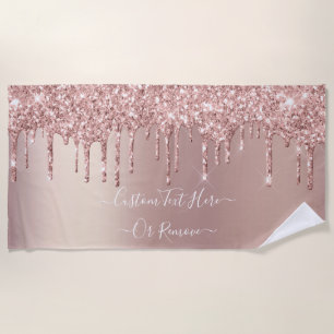 Rose Gold Blush Glitter Sparkle Drips - Your Text Beach Towel