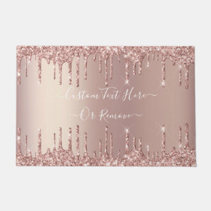 Rose Gold Blush Glitter Sparkle Drips - Your Text Doormat