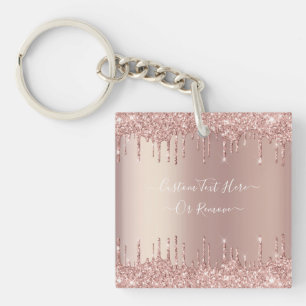 Rose Gold Blush Glitter Sparkle Drips - Your Text Key Ring
