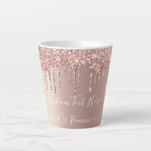 Rose Gold Blush Glitter Sparkle Drips - Your Text Latte Mug