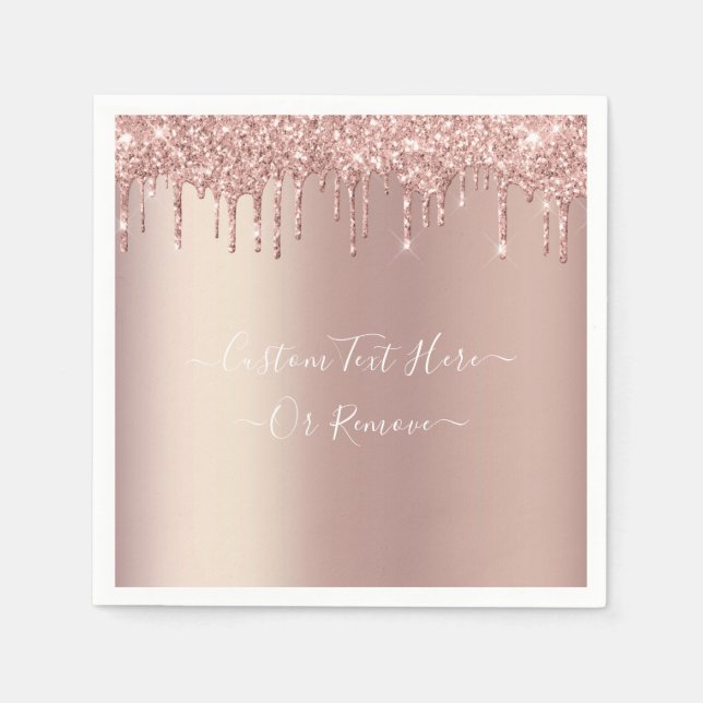 Rose Gold Blush Glitter Sparkle Drips - Your Text Napkin (Front)