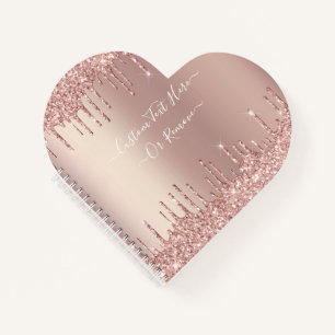 Rose Gold Blush Glitter Sparkle Drips - Your Text Notebook