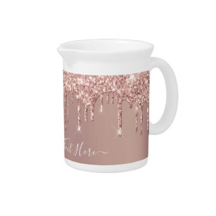 Rose Gold Blush Glitter Sparkle Drips - Your Text Pitcher