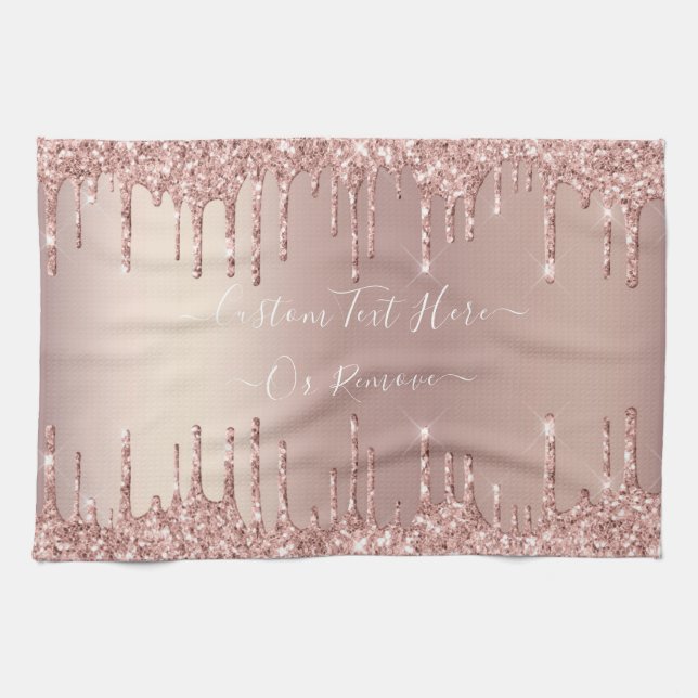 Rose Gold Blush Glitter Sparkle Drips - Your Text Tea Towel (Horizontal)