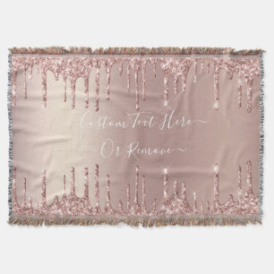 Rose Gold Blush Glitter Sparkle Drips - Your Text Throw Blanket