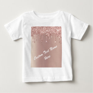 Rose Gold Blush Glitter Text Name Baby T-Shirt