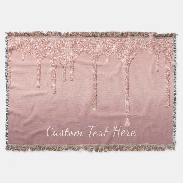 Rose Gold Blush Glitter Throw Blanket Custom Text (Front)